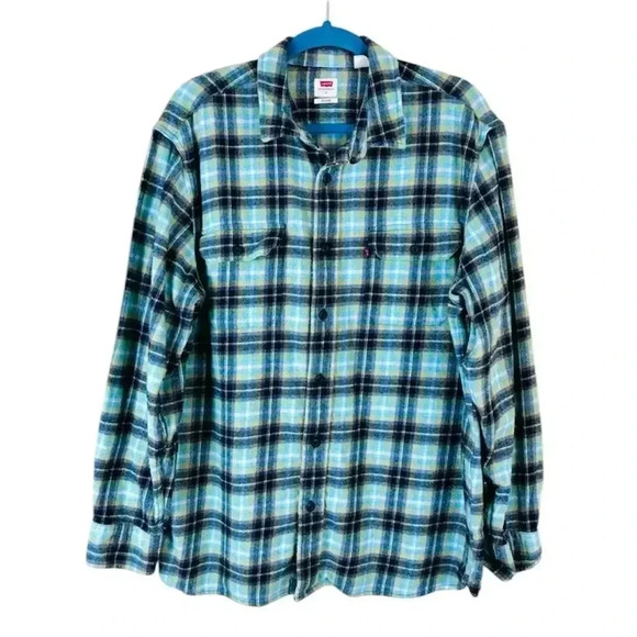 Levi’s Black/Green Plaid Flap Pocket Button Down Workers Flannel Shirt Size L - Picture 2 of 15